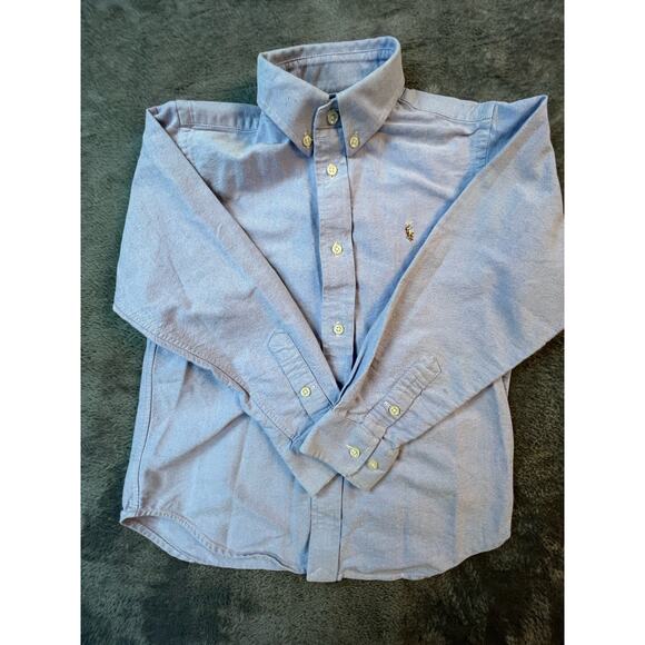 Ralph Lauren Shirt Boys 7 Long Sleeve Button Up Blue Collar Pony Holiday Uniform - Picture 1 of 9